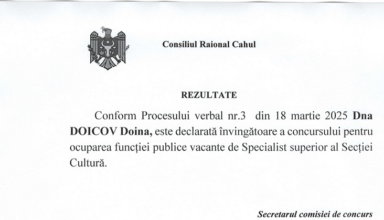 Results of the competition for filling the vacant public position of Senior Specialist of the Culture Section
